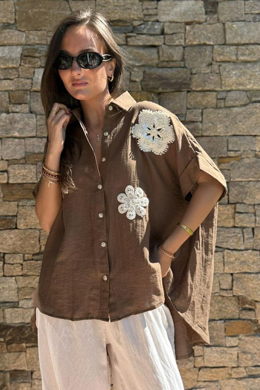 Yara Flora Relaxed Blouse Chocolate